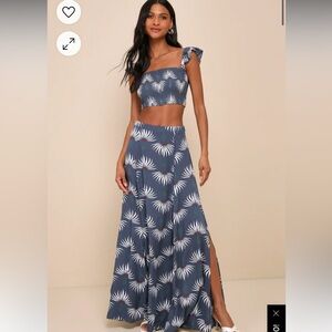 Trancoso Dusty Blue Floral Print Two-Piece Maxi Dress